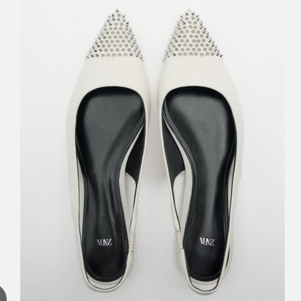 Zara NEW studded leather slingback ballet flats - Picture 5 of 7
